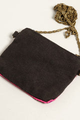 Floral Seed Beaded Coin Pouch with Chain